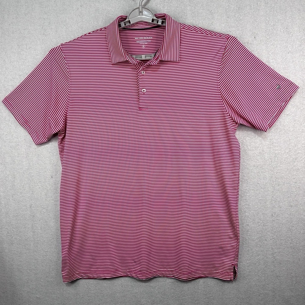 Michael Rouen Performance Polo Shirt Men's‎ XL Red White Striped Golf